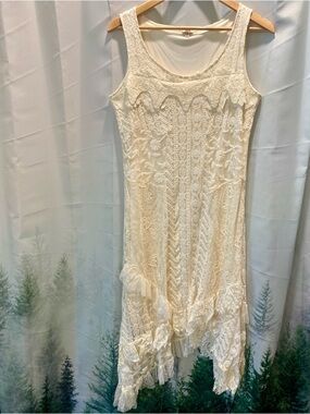 Reba Cream Boho Whimsical Lace Midi Dress